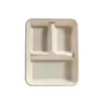 Green Wave International Green Wave OV-BLRT30-3 30 Oz Ovation Rectangular 3-Compartment Bio Food Tray, 200/CS