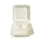 Green Wave International Green Wave PF-EV-B093, 9x9x3-Inch Evolution Bio Bagasse 3-Compartment Container with a Hinged Lid, 300/CS