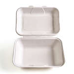 Green Wave TW-BOO-003 9x6x3-Inch Evolution White Bio Bagasse Container with a Hinged Lid, 300/CS