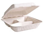 Green Wave TW-BOO-008 8x8x3-Inch Evolution White Bio Bagasse 3-Compartment Container with a Hinged Lid, 300/CS