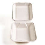 Green Wave TW-BOO-010 8x8x3-Inch Evolution White Bio Bagasse Container with a Hinged Lid, 300/CS