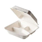 Green Wave TW-BOO-013 9x9x3-Inch Evolution White Bio Bagasse 3-Compartment Container with a Hinged Lid, 300/CS