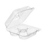 Inline SLP54P, 7.6x8.1x3.3-Inch 64.2 Oz 4-Compartment Square Clear PET Clamshell Container, 300/CS