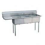 L&J LJ2424-3L 24x24-inch Stainless Steel 3-Compartment Sink with Left Drainboard