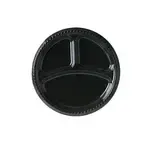 10PLPB3, 10.25-Inch 3-Compartment Black Plastic Plate, 400/CS