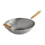 J21-9978, 14-Inch Joyce Chen Uncoated Carbon Steel Flat Bottom Wok with Birch Handles