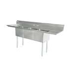 Omcan 25273, 18x21x14-inch 3-Compartment Stainless Steel Sink with Left and Right Drain Boards
