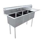 Omcan 43766, 18x18x11-inch 3-Compartment Stainless Steel Sink with Right Drain Board