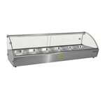 Omcan DW-CN-0006, 44-inch Countertop Stainless Steel Curved Glass Display Case with 6 Pans