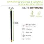 PacknWood 210ВЅTRAW19B, 7.05x0.3-Inch Unwrapped Reusable Black Bamboo Straw, 100/CS