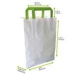 PacknWood 210MCABB20, 8-inch White Recycled Paper Carrier Bag with Green Handles, 250/CS