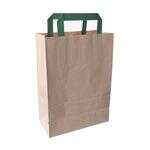 PacknWood 210MCABB20BR, 8-inch Kraft Recycled Paper Carrier Bag with Green Handles, 250/CS