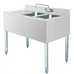Prepline BAR-2C-L, 36x18-Inch Stainless Steel 2 Bowl Underbar Hand Sink with Faucet and Left Drainboard