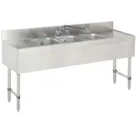 Prepline BAR-3C-LR, 60x18-Inch 3 Bowl Underbar Hand Sink with Faucet and Two Drainboard