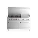 Prepline ENR6B60G24N, 60-Inch Commercial Range, 6 Burner, 2 Oven, 24" Flat Griddle - Natural Gas