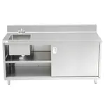 Prepline PCST-2472, 24x72-Inch Stainless Steel Enclosed Base Work Table with Sink and Sliding Doors