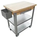 Prepline PWTC-2030, 20x30-Inch Stainless Steel Utility Trolley Cart with Wood Top and Undershelves