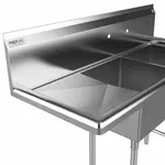 Prepline XS2C-1416-L, 42.5-inch 2-Compartment Commercial Sink with Left Drainboard, 14x16-inch Bowls