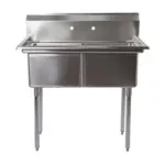 Prepline XS2C-1818, 42-inch 2-Compartment Commercial Sink, 18x18-inch Bowls