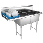 Prepline XS2C-1818-L, 56.5-inch 2-Compartment Commercial Sink with Left Drainboard, 18x18-inch Bowls