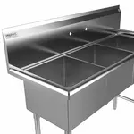 Prepline XS3C-1416, 47-inch 3-Compartment Commercial Sink, 14x16-inch Bowls