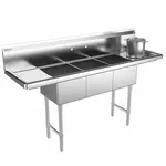 Prepline XS3C-1416-LR, 66-inch 3-Compartment Commercial Sink with Left and Right Drainboards, 14x16-inch Bowls