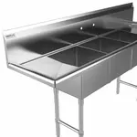 Prepline XS3C-1416-LR, 66-inch 3-Compartment Commercial Sink with Left and Right Drainboards, 14x16-inch Bowls