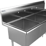 Prepline XS3C-1818, 60-inch 3-Compartment Commercial Sink, 18x18-inch Bowls