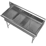 Prepline XS3C-2424, 77-inch 3-Compartment Stainless Steel Commercial Sink, 24x24-inch Bowls