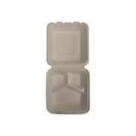 SafePro BC883PF, 8x8x3-Inch 3-Compartment PFAS-Free Bagasse Hinged Take Out Container, 200/CS