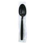 SafePro IWTSMB Individually Wrapped Black Medium Weight Plastic Teaspoon, 1000/CS