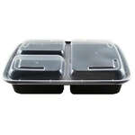 SafePro MC333 32 Oz 3-Compartment Microwavable Containers Combo, Black Bottom, 150/CS