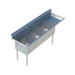 Sapphire SMS-3-1416R, 14x16-Inch 3-Compartment Stainless Steel Sink with Right Drainboard