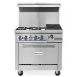 Standard Range SR-R36-12CB, 36-Inch Commercial Gas Range w/ 12-Inch Char-Broiler Top, 4 Burners, 1 Oven