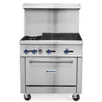 Standard Range SR-R36-24CB, 36-Inch Commercial Gas Range with Char-Broiler Top, 2 Burners, 1 Oven - 163,000 BTU