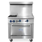 Standard Range SR-R36-24MG, 36-Inch Commercial Gas Range w/ 2 Burners, 24-Inch Griddle Top, 1 Oven - 153,000 BTU