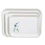 Thunder Group 0901BB 13.5 x 10.25 Inch Asian Blue Bamboo Melamine Small Rectangular White Tray, DZ