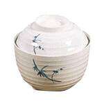 Thunder Group 3502BB 9 Oz 4 Inch Asian Blue Bamboo Melamine Round White Miso Bowl with Lid, DZ