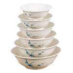 Thunder Group 5075BB 52 Oz 8.75 Inch Asian Blue Bamboo Melamine Round Rimless White Bowl, DZ