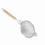 Thunder Group SLSTN3308R, 9 1/2-Inch Double Fine Mesh Reinforced Strainer with Wooden Handle, Nickel-Plated