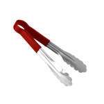 Thunder Group SLTG810R, 10-Inch 1-Piece Stainless Steel Utility Tong, Scallop Grip, Coated Handle, Red