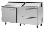 Turbo Air PST-72-D2L-N, 2 Drawers 1 Left-Hinged Door Sandwich/Salad Prep Table