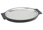 SIZ-11ST, 11 x 8-Inch Sizzle Platter Set, Oval, Stainless Steel with Bakelite Underliner, 2 Handles
